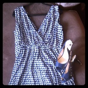 Navy Blue and White Low Cut Front and Back Dress